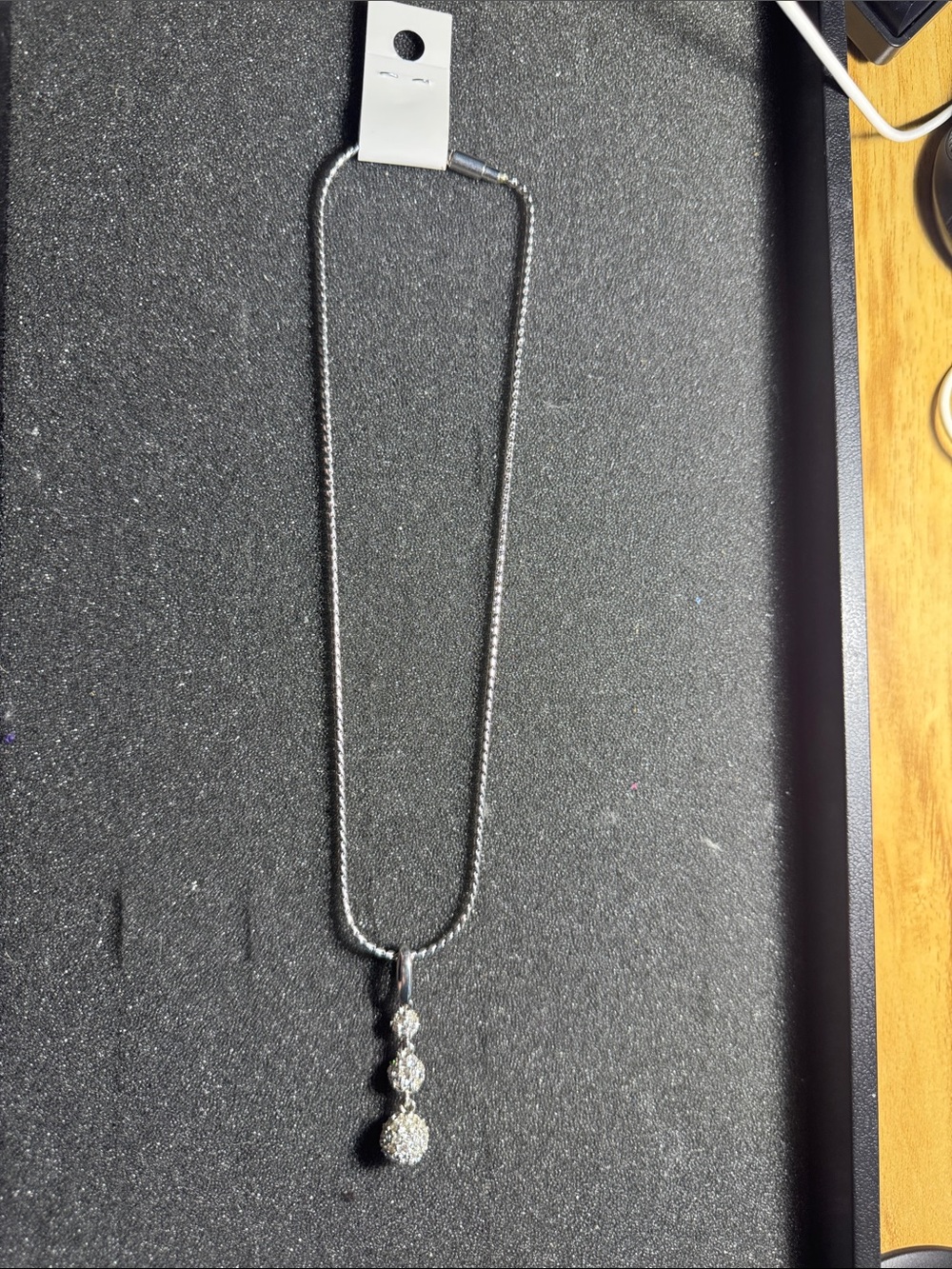 Silver Rhinestone Drop Pendant Necklace
